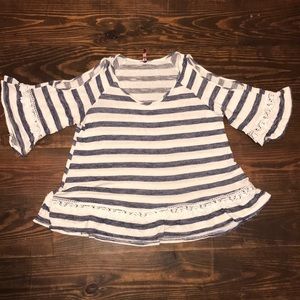 Cold shoulder, navy striped shirt